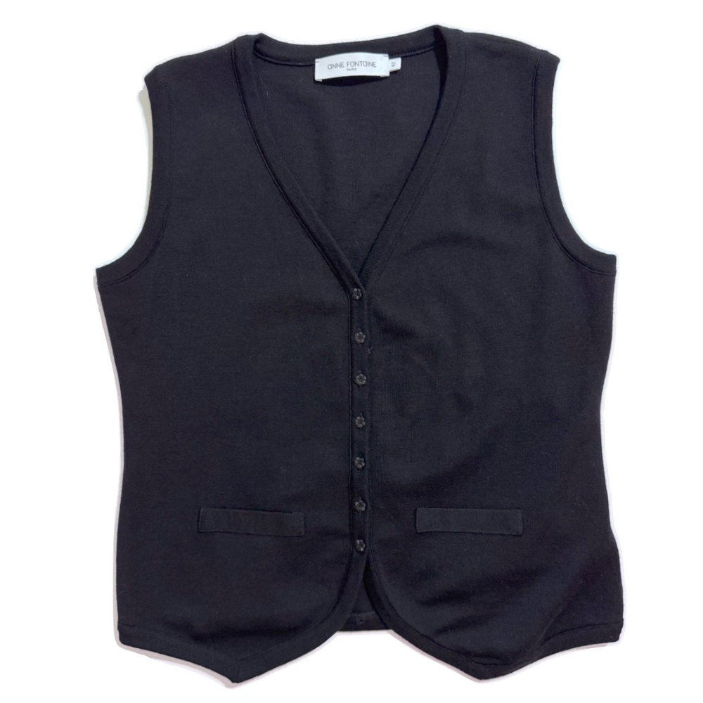 Anne Fontaine 100% Wool Black Vest with Flower Buttons Size 10 US